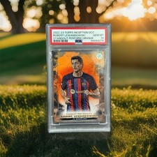 2022-23 Topps Inception UCL Barcelona Robert Lewandowski Orange #1/5 PSA Gem 10