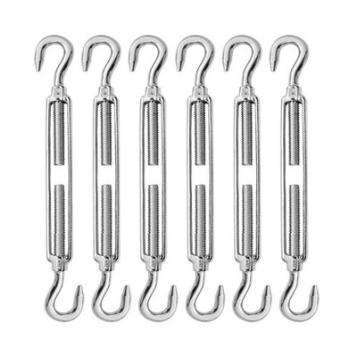 6 PCS M10 Stainless Steel Heavy Duty Turnbuckle Tensioner Hook Cable Tent