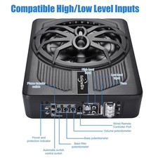 1200W Powered Car Truck Sub: Slim Under-Seat 10" Subwoofer w/ Amp Kit Speaker