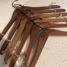 Vtg Hollister Wood Clothes/Coat Hangers Silicone Grips Store Advertising Lot/6