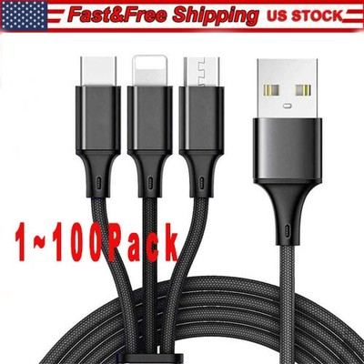 3in1 Fast USB Charging Cable Universal Multi Function CellPhone Charger Cord Lot