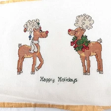 Happy Holidays Deer Completed Counted Cross Stitch Unframed