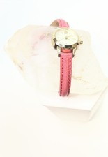 Gold Tone Lloyd Stainless-Steel Back Pink Leather Band Ladies Dress Watch 13.1g
