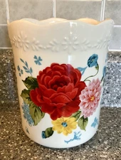 The Pioneer Woman Ceramic Sweet Rose Utensil Holder Country Scalloped Edging