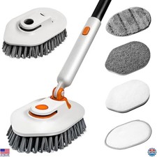 Long Handle Tub Scrubber Brush, 3-in-1 with 5 Detachable Heads for Bathroom
