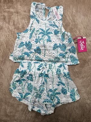 Justice Girls S (7/8) Two Piece Flowy Tank And Shorts Crochet Swim Cover Up