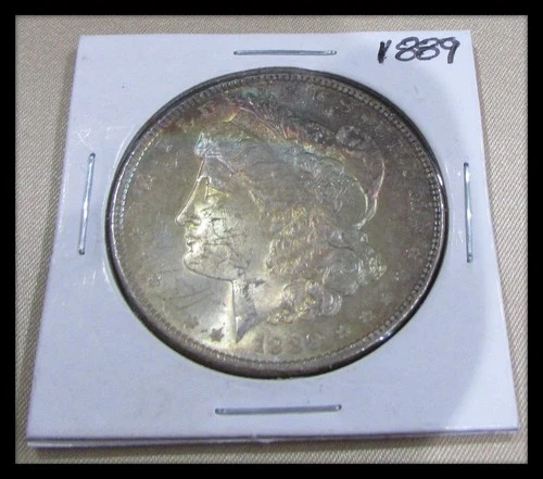 1889P 90% UNCIRCULATED MORGAN RAINBOW DOLLAR - SUPER NICE