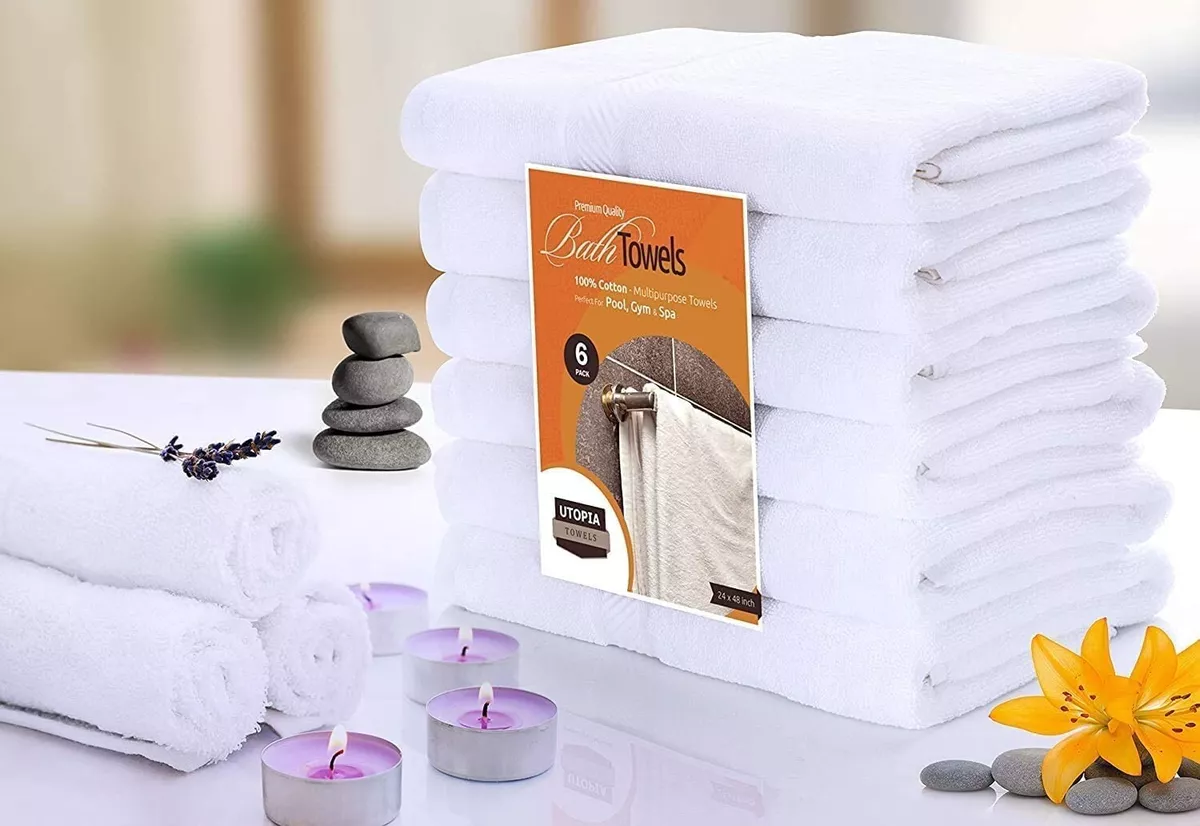 6 Pack Bath Towel Set, 100% Ring Spun Cotton (24 x 48 Inches) Medium  Lightweight