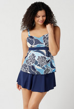 Denim  Co. Beach Sweetheart Tankini with Skirt, Navy Paisley, Size 8