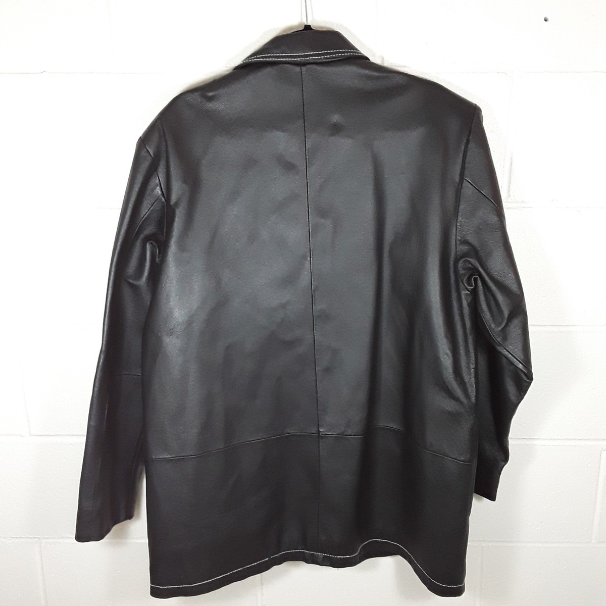 Marquis Leather Mens M Black Coat Zipper White Stitching Marquis Leather Mens M Black Coat Zipper White Stitching