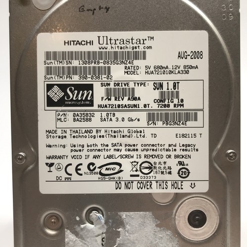 Hitachi Ultra star 1TB SATA 3.5 Hard Drive 7200 RPM MLC 3GB HUA721010KLA330 - Picture 2 of 4