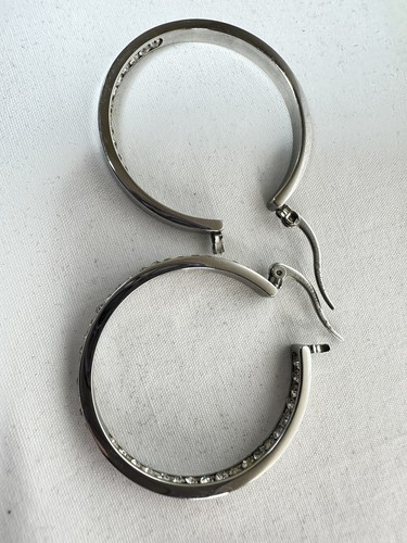 Stainless Steel Rhinestones Inside and Outside Hoop Earrings Leverback 1.5” - Picture 7 of 7
