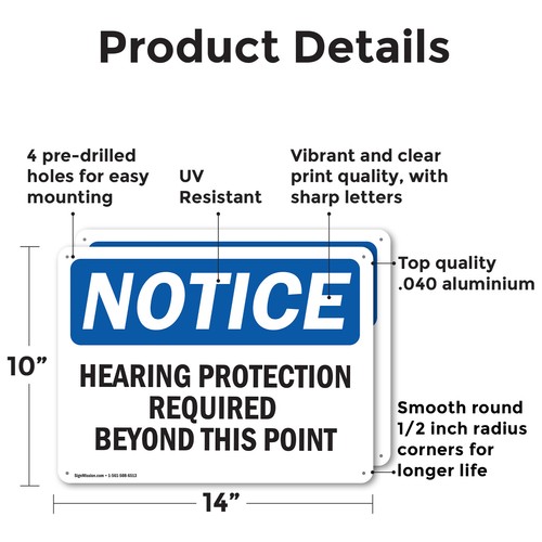 (2 Pack) Hearing Protection Required Beyond This Point OSHA Notice Sign Decal - Imagen 2 de 22