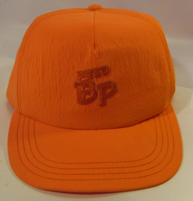 BP Feed Hat Unisex Neon Orange Vintage 90s Wrinkled Material Adjustable Farm Cap
