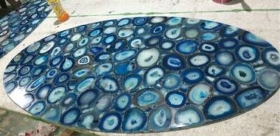 Blue Agate Stone Dining Tables, Handmade Furniture Agate Side Table Tops Decors