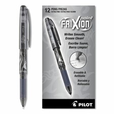 31573 Pilot FriXion Point Erasable Gel Pen, 0.5mm Needle, Black Ink, Pack of 12