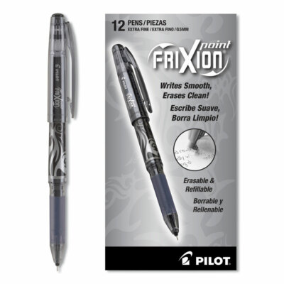 31573 Pilot FriXion Point Erasable Gel Pen, 0.5mm Needle, Black Ink, Pack of 12
