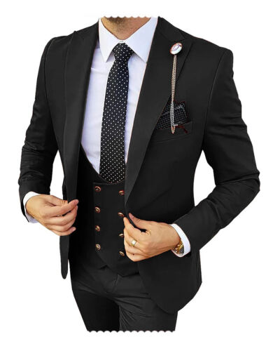 Formal Men 3 Piece Wedding Suits Wedding Suit Costume (Blazer+Pants+Vest) - Picture 8 of 42