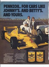 80's Pennzoil 10w 30 Oil Print Ad Automobile Car Johnny Rutherford 8.5" x 11"