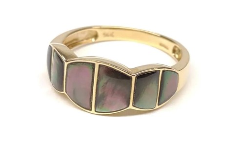 14K Yellow Gold Abalone Shell Inlay Band Ring Size 8