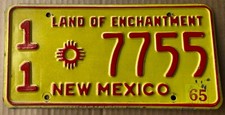 VERY NICE LOOKING 1965 ROOSEVELT COUNTY, NEW MEXICO LICENSE PLATE, 11 7755