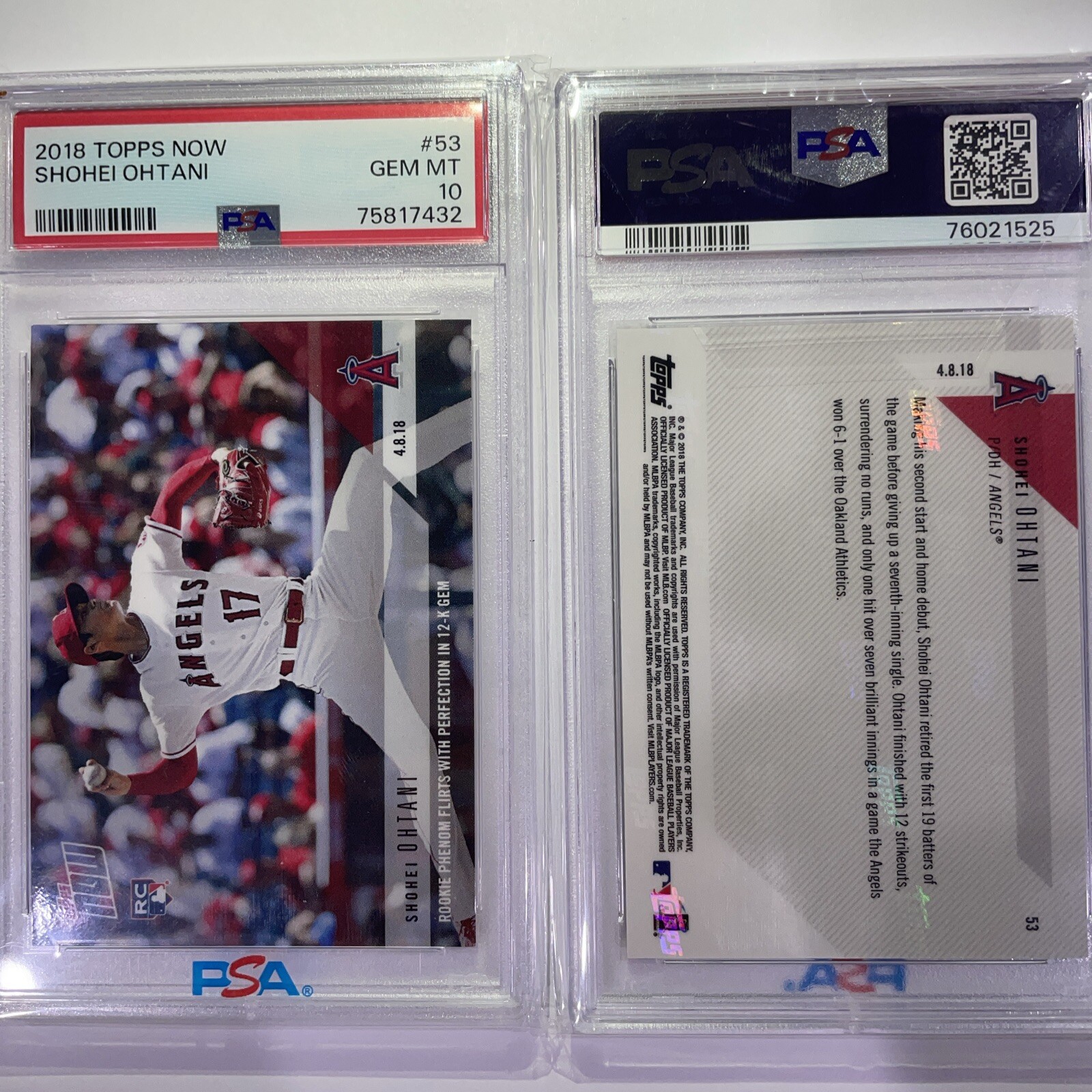 Graded 2018 Topps Now Shohei Ohtani #53 Rookie 4xMVP 50/50 CLUB PSA 10 Gem Mint