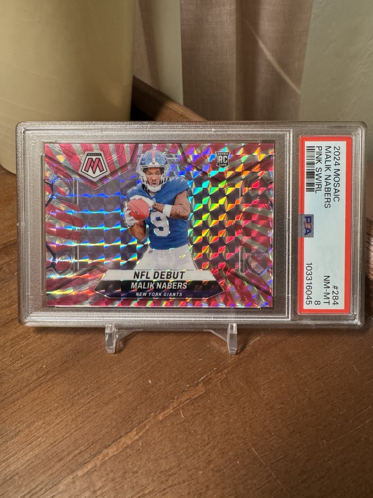 🔥#/13🔥🔥2024 Panini Mosaic MALIK NABERS NFL Debut Pink Swirl #284 PSA 8 RC