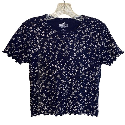 Hollister Baby Tee Size M Must-Have Collection Blue Floral Crop Top #sh3 