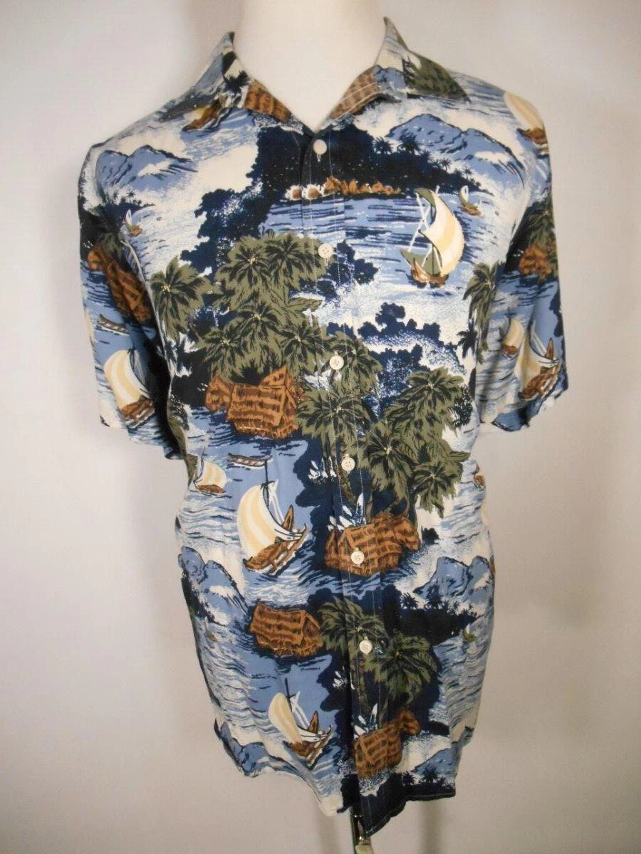 Tropical Men's XL Caribbean Blues Blue Island Theme Short Sleeve Button Shirt