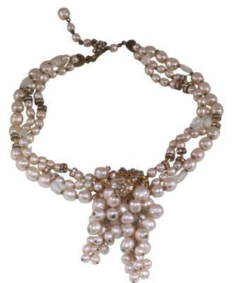 Vintage Miriam Haskell imitation pearl choker necklace cluster grape early mark