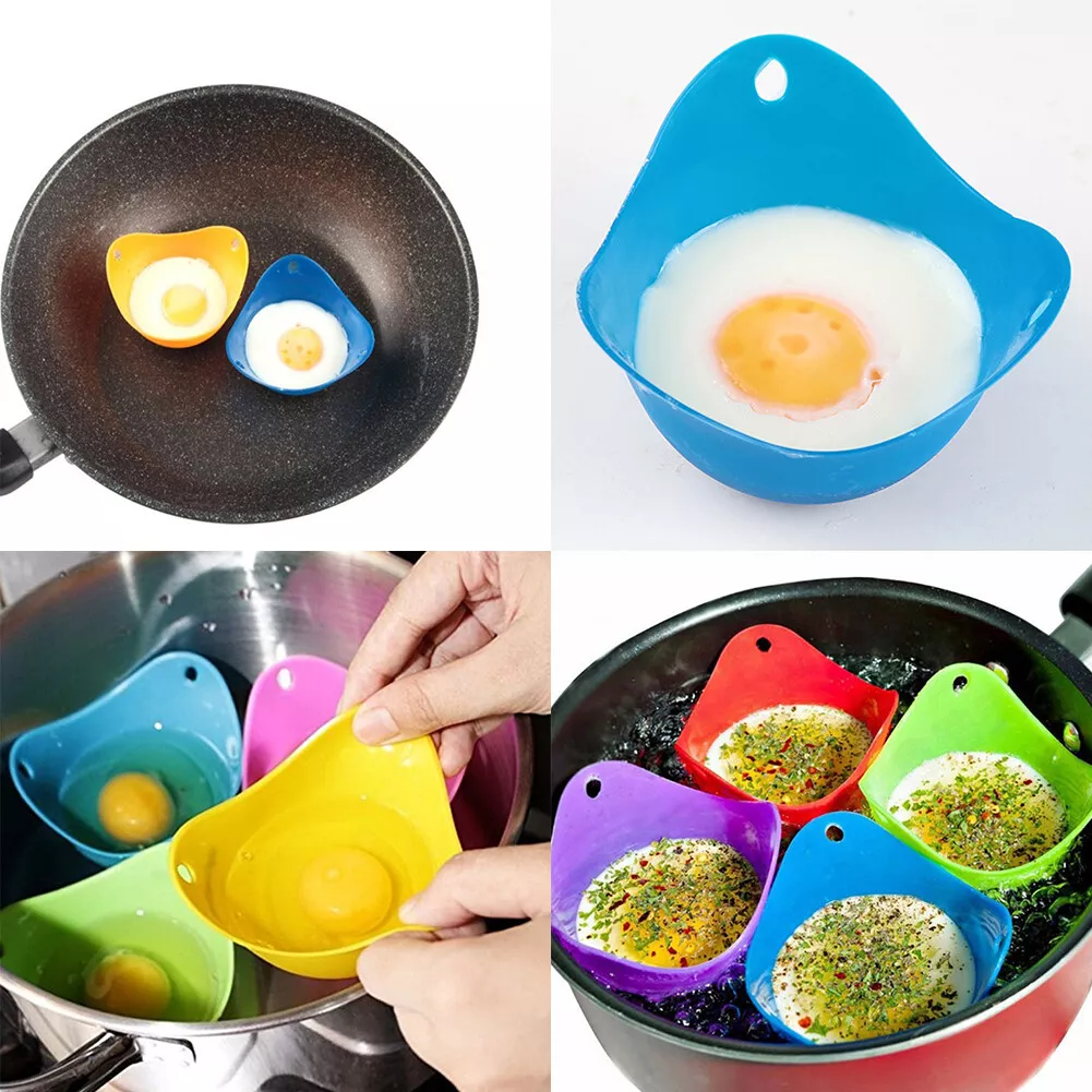 US 4-8 Pack Egg Poacher Silicone Poaching Cups Boil Microwave Stove Top  Cook Egg