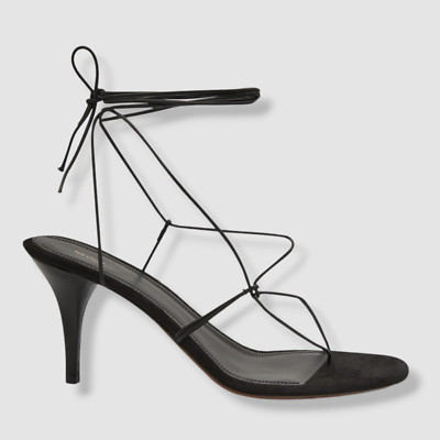 $590 Neous Women's Black Giena Strappy Leather Ankle-Tie Sandals Shoes Size 37.5