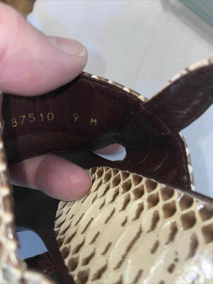 Stuart Weitzman Dress Shoes Womens 9 M Tan Brown Snakeskin Ankle Strap Buckle - Image 3 of 4