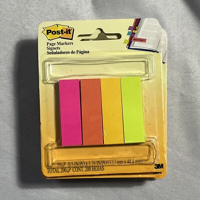 3M Post-It Page Markers Signets 0.5''x1.75'' 200/Package-Assorted Colors - 6 Packs
