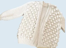 WISHLIST Handmade Pom Pom Cardigan Sweater Cream Off White Size Med