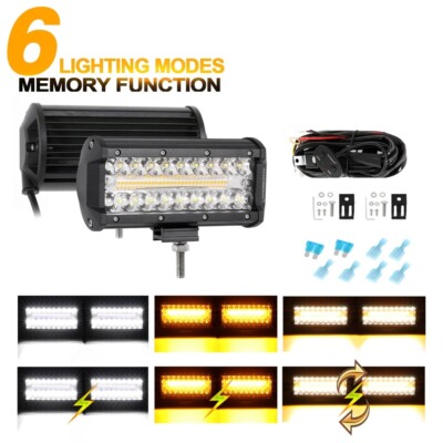 AUXBEAM 7'' Strobe LED Work Light Bar Offroad Truck ATV Driving Fog Pods Lamps