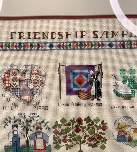 Muestreador de amistad hecho a mano de colección punto de cruz obra de arte cuadro granja - Imagen 3 de 8