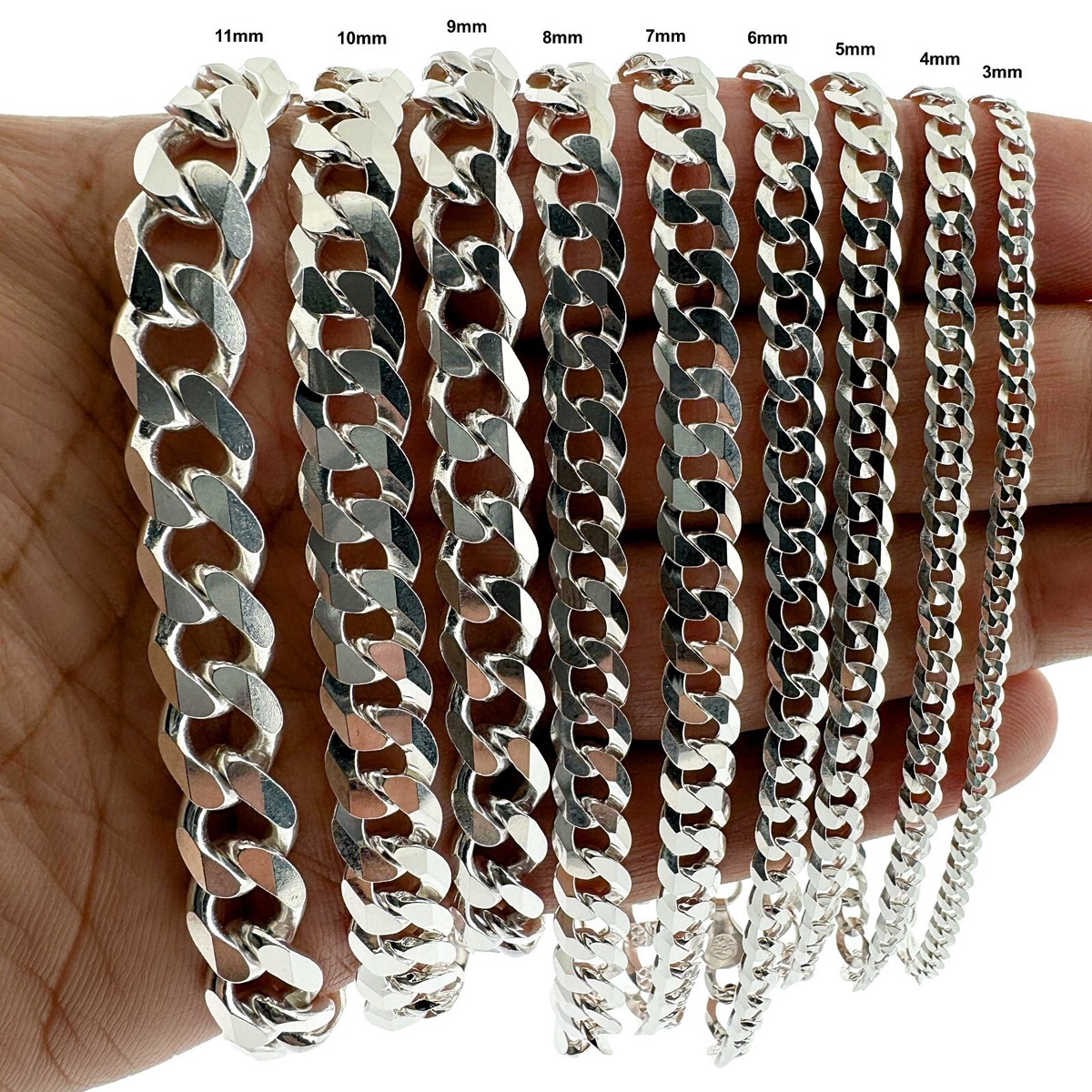 Real SOLID 925 Sterling Silver Curb Cuban Link Chain Bracelet