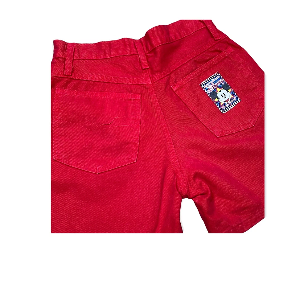 Винтажные женские красные джинсовые шорты Disney 7/8 Mickey Mouse Joujou нашивка с высоким подъемом - Изображение 4 из 4