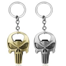 (2) Llaveros estilo calavera castigador de metal y bronce con abrebotellas - NUEVO