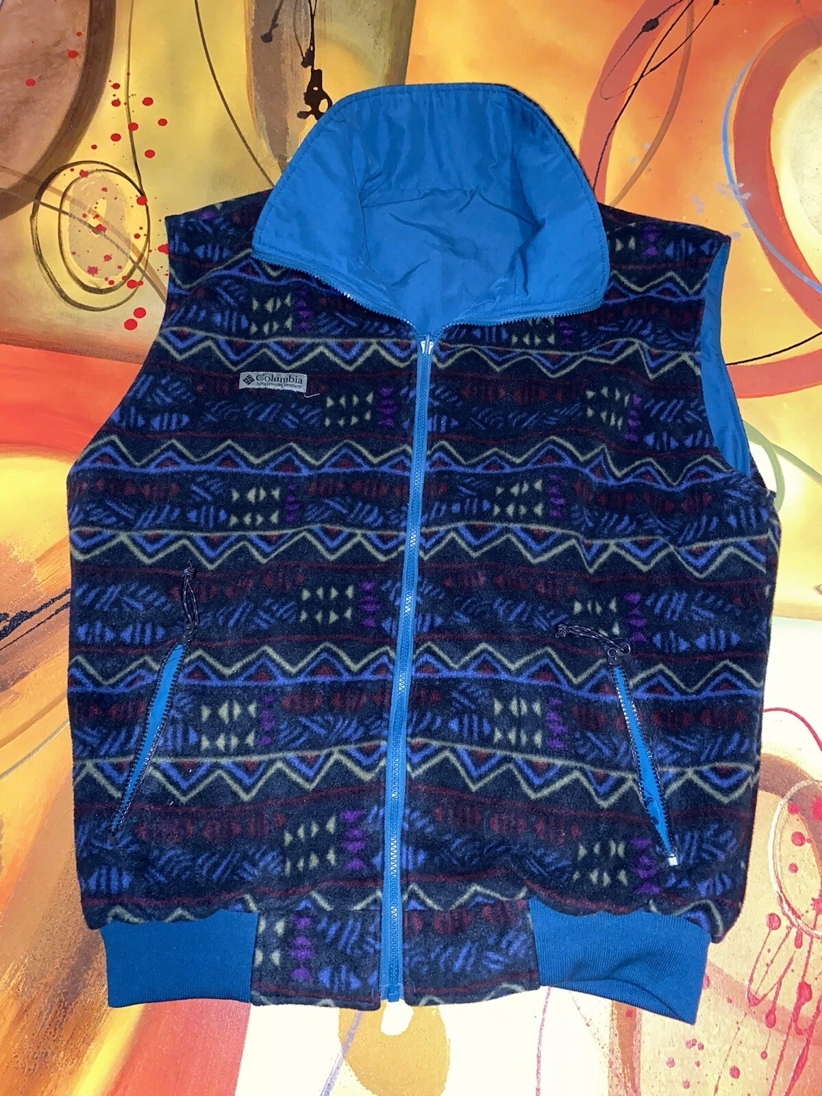 Columbia Fleece Men Large Tall Southwest Full Zip Reversible Vintage Vest