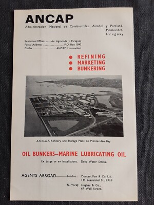 Werbedruck ANCAP Uruquay Ölbunker Tiefwasserdocks Original 1950