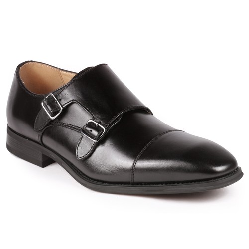 Black Men's Genuine Leather Double Monk Strap Cap Toe Dress Shoes eBay