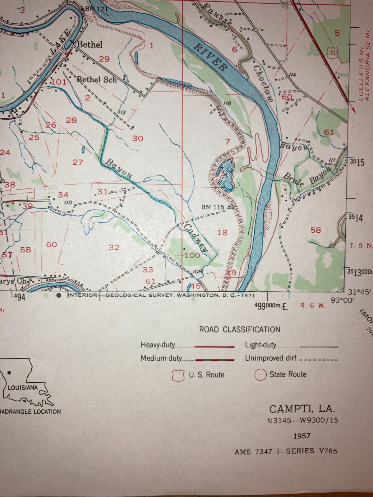 Campti LA Natchitoches USGS Topographical Geological Survey Quadrangle