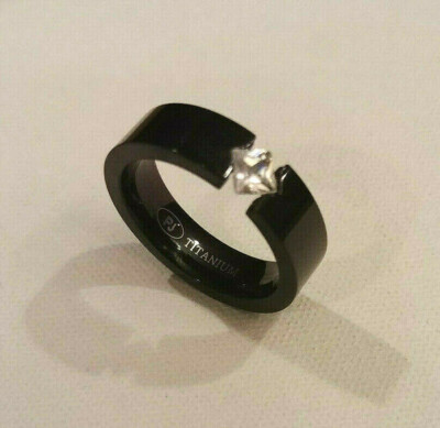 Black Plated 6mm Titanium TENSION RING, 4mm Square Cubic Zirconia - Select Sizes