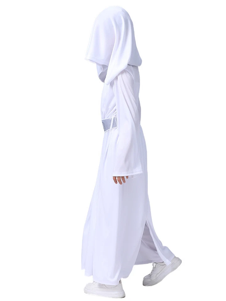 Kids Star Wars: Princess Leia Cosplay Costume Girls White Hoodie Dress Wig - Image 4 of 4