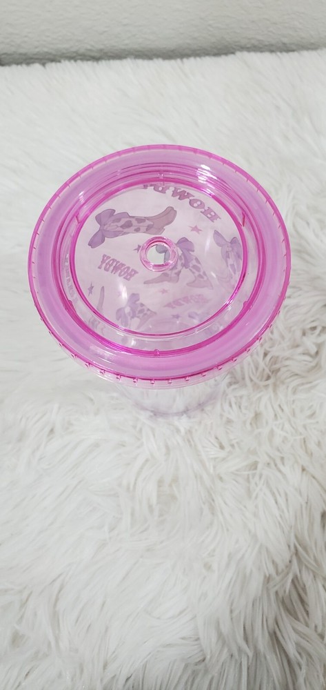 Howdy Pink Hat Boots & Bows 15oz Travel Tumbler Sipper Cup  
