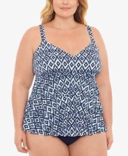 SWIM SOLUTIONS One Piece Swimsuit Fauxkini Navy Print Plus Size 18W 119 - NWT