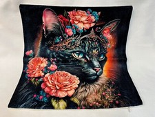 Black Cat Portrait Pet Floral Throw Pillow Cover Decorative Holiday Home Decor