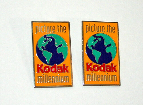 2 Vtg NOS Picture the Kodak Millennium Lapel Pins 2000 Mint MIB Film Camera Ad - Picture 1 of 2